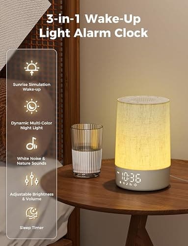 LIORQUE Sunrise Alarm Clock Wake Up Light 30 Soothing Sounds & White Noise, Digital Alarm Clock with Mains Powered for Bedroom, Adjustable 10 Brightness Levels & Night Light for Kids Adults thumbnail 2
