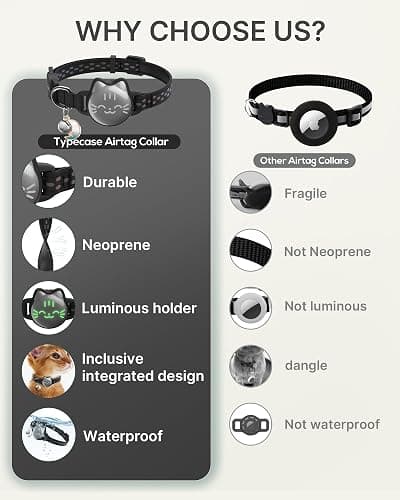 Waterproof Airtag Cat Collar, Breakaway Cat Airtag Collar with Luminous & Reflective Fish Pattern, Lightweight Kitten Collars for Apple Air tag, Hidden GPS Tracker Holder for Cats, Kittens(9-13") thumbnail 3