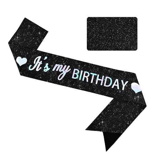 Vuzvuv It's My Birthday Birthday Sash, Glitter Birthday Sash with Foil Letters Birthday Party Decor for Women, Girls - Image 1