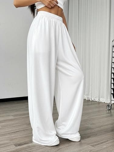 SweatyRocks Women's Barrel Pants Wide Leg High Waist Baggy Sweatpants Elastic Oversized Athletic Joggers Trousers thumbnail 3