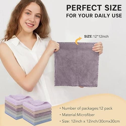 SUNLAND 12 Pack Microfiber Face Makeup Removing Cloths Reusable Facial Cleansing Towel Ultra Soft Washcloth Face Towels For All Skin Types Multicolor 12inchx 12inch thumbnail 6