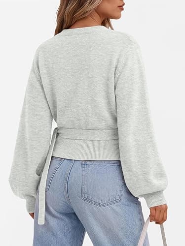 Trendy Queen Womens Wrap Cropped Open Front Pullover Sweater Tops 2026 | Lightweight Soft Knit, Adjustable Side Tie, Easy Layering Piece, Fall Fashion Staple thumbnail 4