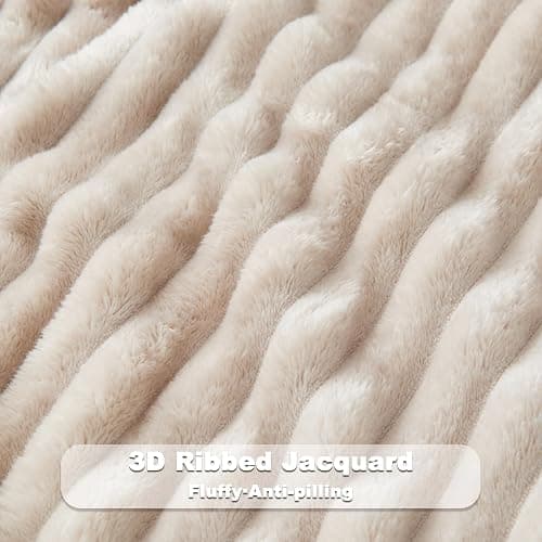 NEWCOSPLAY Super Soft Twin Blanket Linen Premium Silky Flannel Fleece 3D Ribbed Jacquard Lightweight Bed Blanket All Season Use (Linen Ribbed, Twin(60"x80")) thumbnail 5