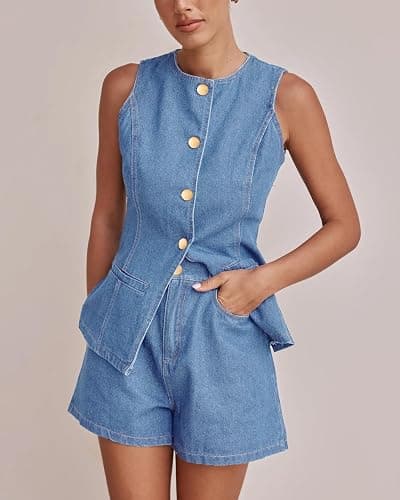 Kedera Women's Button Down Denim Vest Sleeveless Tank Tops Crew Neck Slim Fit Jean Jacket Waistcoat with Pockets thumbnail 6