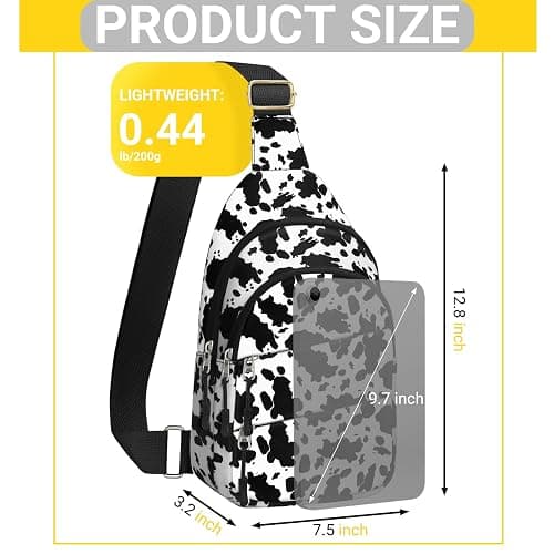Tuwubi Crossbody Bags for Women, Sling Bag for Men, Small Hiking Backpack Anti Theft Lightweight for Outdoors Travel （M, Cow Print） thumbnail 3