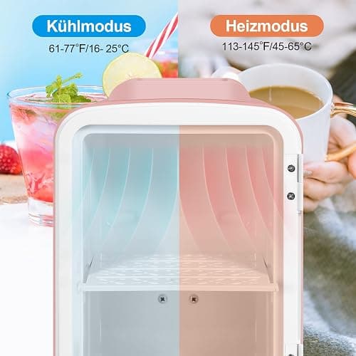 WANNYTON Mini Kühlschrank 4 Liter / 6 Dosen, Tragbarer Kleiner Kühlschränke mit Kühl-und Heizfunktion, Getränkekühlschrank für Zimmer Auto Büro, AC 220-240 V, DC 12 V, Rosa thumbnail 4