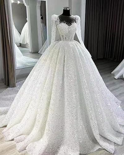 RYANTH Beaded Sequin Wedding Dress for Bride Sparkly Long Sleeves Bridal Ball Gown Luxury Wedding Dresses RDX-W29 - 0 - White thumbnail 5
