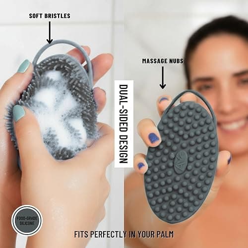 Silicone Body Scrubber for Shower - Gentle Exfoliating Back Scrubber with Soft Bristles - Avilana Premium Dual Sided Bath Brush Massage - Loofah Alternative for Sensitive Skin - Gift Women Men thumbnail 4
