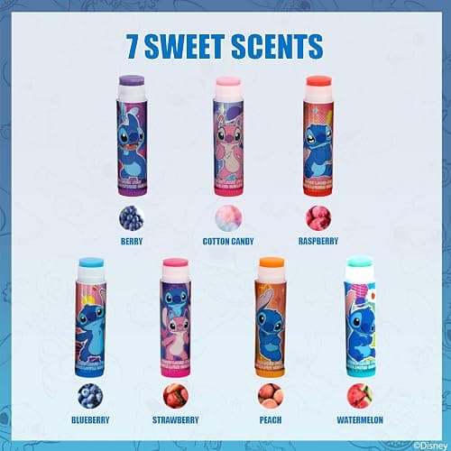 Stitch 7 Pack Lip Balm with Keychain, Plant Based Lip Balm for Girls, Kids Chapstick Age 3+ by Townley Girl thumbnail 3