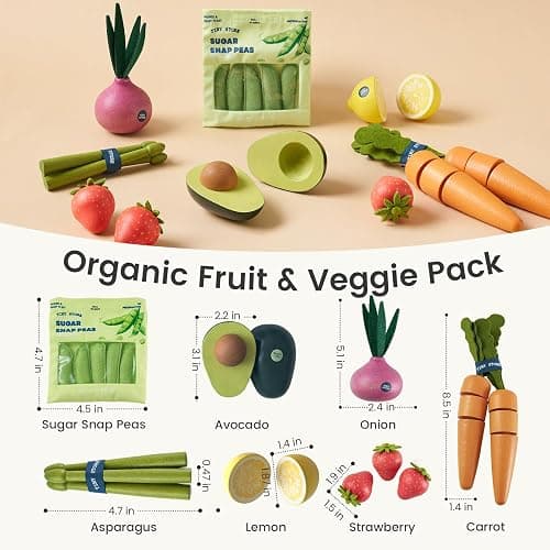 Tiny Land Wooden Play Food for Play Kitchen, 7PCS Fruit and Vegetable Toys | Pretend Toy Food Set, Kids Kitchen Accessories, Role Play Grocery Gift for Boys and Girls, Montessori Toy for Toddler thumbnail 6