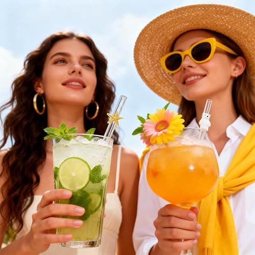 Reusable Glass Straws Set, Clear Glass Drinking Straws with Cleaning Brush, Perfect for Smoothies, Coffee, Juice, Tea, Milk, Cocktails (Sea Animals) thumbnail 5