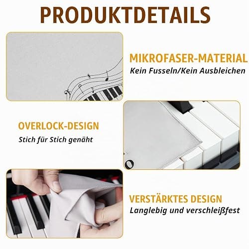 Schutzhülle für Klaviertastatur für 88 Tasten, Stretch-Abdeckung für elektronisches Piano, Universal Passform, Mikrofleece, Staubdicht und Schmutzabweisend, Ideal für Musikinstrumente (Grau) thumbnail 3