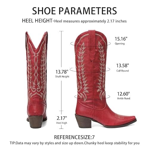 Tscoyuki Cowboy Boots for Women: Embroidered Western Knee High Boots Women - Pointed Toe Chunky Heel Cowgirl Tall Boots thumbnail 5