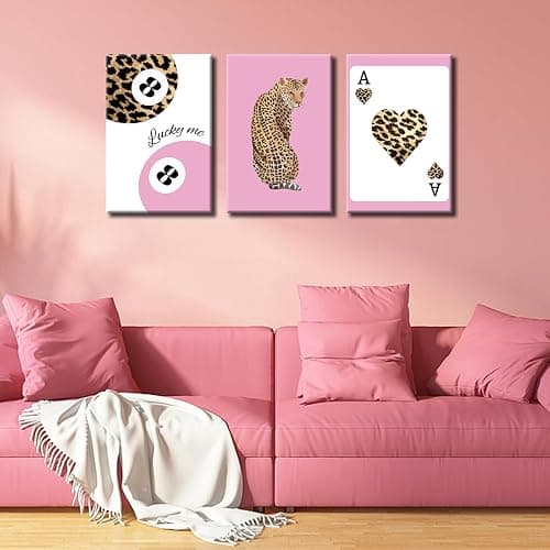 3Pcs Framed Leopard Wall Art Cheetah Canvas Prints Lucky 8 Ball Wall Decor Fashion Leopard Poster Aesthetic Pictures Trendy Cheetah Painting Preppy Artwork for Corridor Living Room Bedroom 12x16in thumbnail 2
