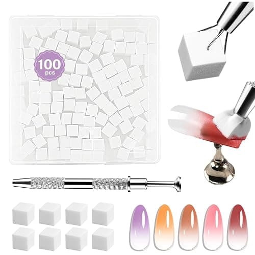 JODSONE 100PCS Soft Nail Sponges Tool with 1 Stainless Steel Grip Pen Professional Gradient Sponge Tool for Nail Art Gradient Designs Blush Nail Art - Image 1