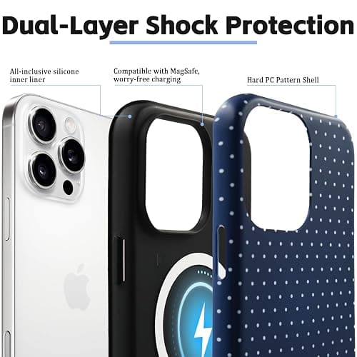 SenRiCase for iPhone 13/14 Case Cute Polka Dot Phone Case Compatible with MagSafe, Dual-Layer Shock Protection (Hard PC + Silicone) - Aesthetic Protective Phone Cover for Women Girls, Navy thumbnail 2