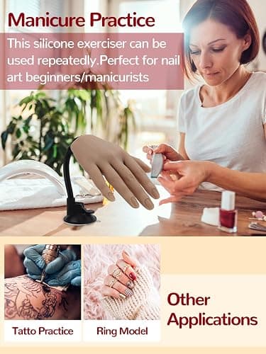 Yokilly Practice Hand for Acrylic Nails,100PCS Practice Nail Tips Flexible Nail Practice Hand with Stand,Silicone Nail Hand Practice Model for Nail Training,Fake Hands With 3PCS Professional Nail File thumbnail 5