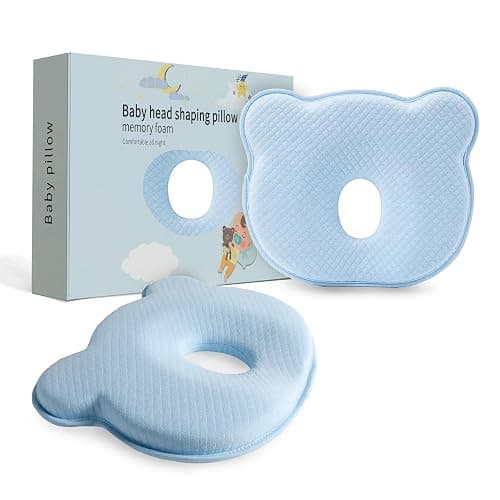 MarBoost Soft and Breathable Baby Pillow with Memory Foam and Bear Design (Blue) - Image 1