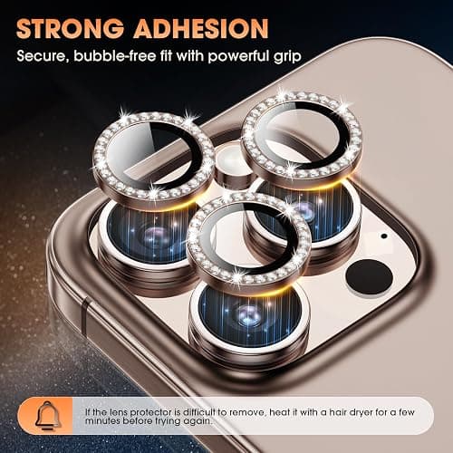 Xfilm for iPhone 16 Pro/16 Pro Max Camera Lens Protector Bling Individual Metal Diamond Ring 9H Hardness Scratchproof Protector, Stylish Phone Accessories, Case Friendly (Brown Diamond) thumbnail 4
