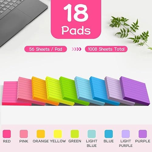 (18 Pads) Lined Sticky Notes 3x3 in Bright Ruled Post Stickies Colorful Super Sticking Power Memo Pads thumbnail 4