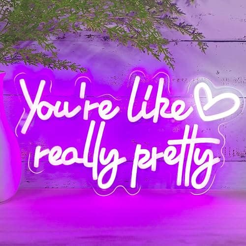 KUUNEON You're Like Really Pretty Neon Sign Wall Decor for Bedroom/Girls Room/Salon/Party/Present - 16"x8" Purple Your Like Really Pretty LED Sign Light for Women, Heart Design & 100,000H Lifespan - Image 1
