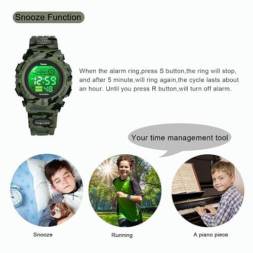 Facasu Kids Watch Digital for Boys-Waterproof Kids Sports Watch with Light, Alarm&Snooze,Stopwatch Military Design Silicone Band Gift for Birthdays,Christmas Outdoor Activities(8+ Years) thumbnail 4