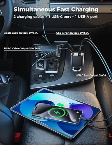 UPERONE Retractable Car Charger 4 in 1, Fast Car Phone Charger with Cord 2.6ft, USB C and Apple Car Adapter, Compatible with iPhone 17 16 15/15 Pro Max/14/13/12/11, Galaxy, Pixel thumbnail 5