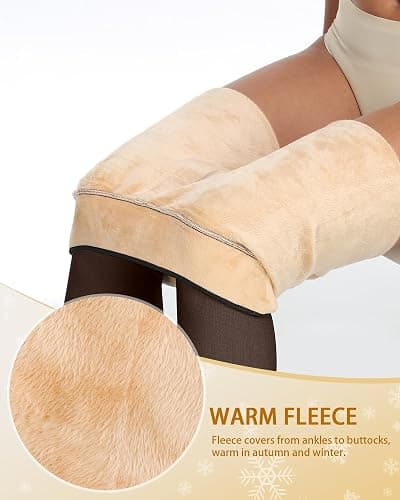 CHRLEISURE Women's Fleece Lined Tights - Fake Sheer Warm Pantyhose Thick Winter Leggings thumbnail 2