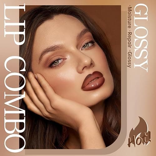 HOSAILY Nourishing Lip Gloss with Brown Lip Liner Lip Combo Set, Moisturizing High Shine Nude Lip Glow Oil Fresh Lightweight Glossy Plumping Lip Gloss for Women Long Wear Mini Liquid Lipstick Makeup#8 thumbnail 2