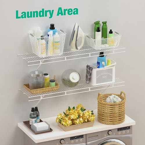 HAUSHOF Closet Shelves Wall Mounted 2-Pack, 4 ft x 12in White Wire Shelving for Laundry Room, Closet, Basement Organization and Storage thumbnail 4