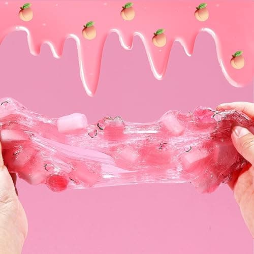 Premade Peach Pink Jelly Cube Glimmer Crunchy Crystal Slime, Includes 6 Sets of Add-ins, Sensory and Tactile Stimulation, Stress Relief, Party Favors for Girls & Boys thumbnail 6