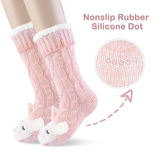 Fupoia Womens Slipper Socks Winter Warm Plush Fleece Lining Mid-culf Anti-skid Socks 3D Animal House Socks thumbnail 2