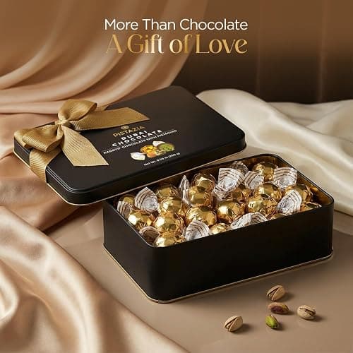 Pistazia Dubai Chocolate Gift Box — Real Pistachio Butter & Crispy Knafeh Kadayif Filling, 8.8oz Premium Milk Chocolate in Reusable Black Tin — Authentic Luxury Gift Set for Mother's Day & Eid thumbnail 8