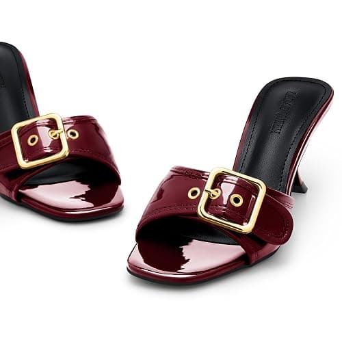 ZALAE QUEEN Women's Kitten Heels Sandals Square Open Toe Heeled, Low Heels Slip On Buckle Mule Sandals Womens for Summer Party Office Work thumbnail 5