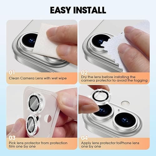 Xfilm for iPhone 16/16 Plus Camera Lens Protector Bling Individual Metal Diamond Ring 9H Hardness Scratchproof Protector, Stylish Phone Accessories, Case Friendly (Silver Diamond) thumbnail 7