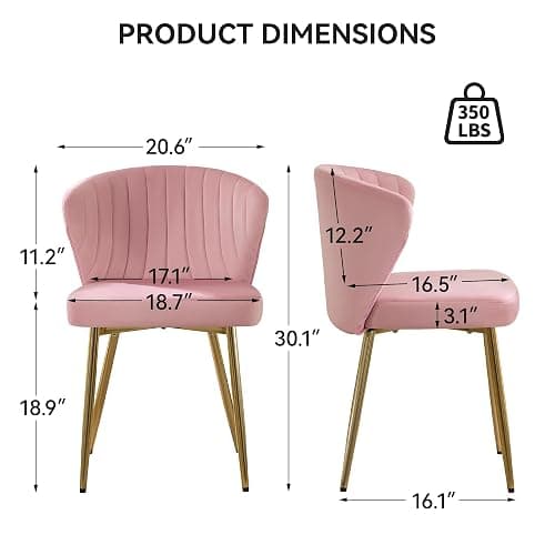 WUTUTUEE Velvet Vanity Chair, Modern Makeup Chair with Back Golden Legs, Small Cute Accent Chair for Vanity, Living Room, Bedroom, Pink thumbnail 2