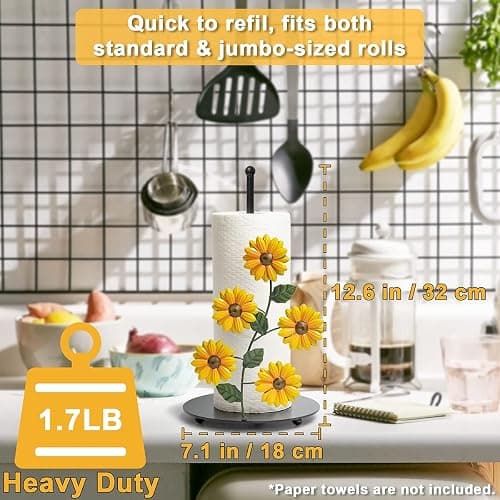 Sunflower Paper Towel Holder Sunflower Kitchen Decor and Accessories Yellow Farmhouse Paper Towel Holder Cute Kitchen Decor Sets Countertop Country Stuff Home Vintage Rustic Unique Counter Gift thumbnail 2