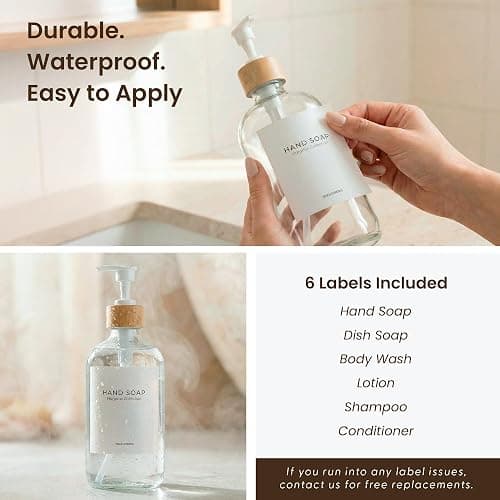 MaisoNovo Glass Dish Soap Dispenser for Kitchen Sink Set of 1-500 ml Dish and Hand Soap Dispenser Set for Kitchen - Clear Glass Bottle with White Bamboo Pump x 1 thumbnail 9