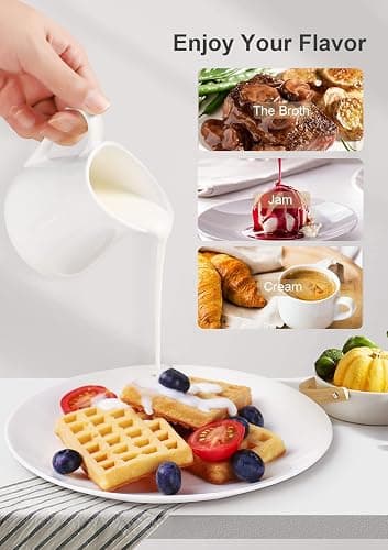 Nucookery 8 Oz Classic White Fine Porcelain Creamer with Handle,Small Creamer Pitcher For Sauces Salad Coffee Milk More,Microwave & Freezer Safe (8-Ounce, Set/1) thumbnail 8