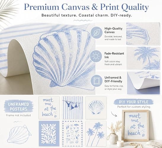 6Pcs Coastal Granddaughter Wall Art Blue Shell Bikini 8x10in | Starfish Palm Tree Poster Prints, Meet Me At The Beach, Preppy Aesthetic, For Girly Room Dorm Apartment thumbnail 6