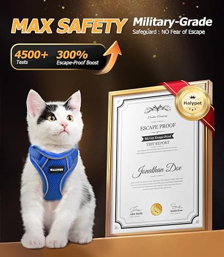 Halypet Cat Harness and Leash Set [MAX Safety 4th-Gen Upgrade] Escape Proof Adjustable Cat Leash Comfortable Soft Vest Easy to Wear Kitten Harness with Reflective Strip for Cats Walking, S Blue thumbnail 2