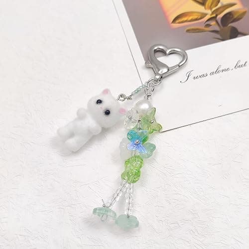 Nalefow Cute Pink Keychain,Fuzzy Cat Keychain Aesthetic Y2K KeychainStylish KeychainsAccessories thumbnail 6