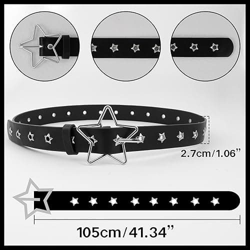MILAKOO Punk Leather Waist Belt for Women Vintage Accessories for Hippie Skateboarding Enthusiasts - I: Black-star - One Size thumbnail 3