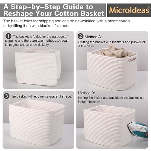 MicroIdeas Woven Rope Storage Baskets for Oragnizing, Soft Toy Bin for Kids, rectangle Cotton Baby Gift Basket for Nursery, Shelves Desk Bathroom, Set of 3 Off White - 13*9.8*9in (3 Pack) - Off White thumbnail 6