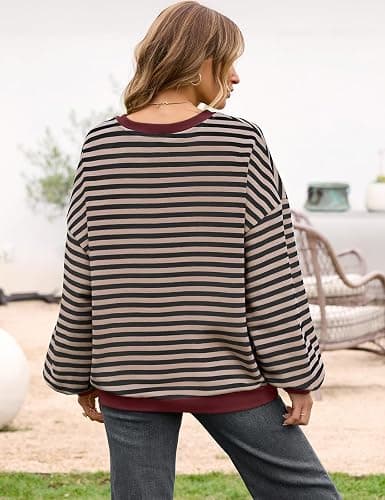 UEU Women Oversized Striped Crewneck Sweatshirt Long Sleeve Color Block Pullover Tops Casual Loose Workout Shirt thumbnail 5