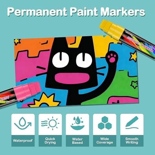 FansArriche Acrylic Paint Markers, 15mm Jumbo Felt Tip, 18 Colored Waterproof and Permanent Paint Pens for Tagging, Signs, Calligraphy, and Outdoor Paintings thumbnail 4