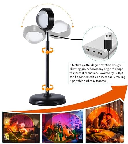 AIHYING Sunset Lamp Projector,Multicolor Changing Night Light 360 Degree Rotation Rainbow Led Sun Lamp for Photography Backgrounds,Party,TikTop Live,Christmas Gifts,Home Decor,Mood Lighting thumbnail 6