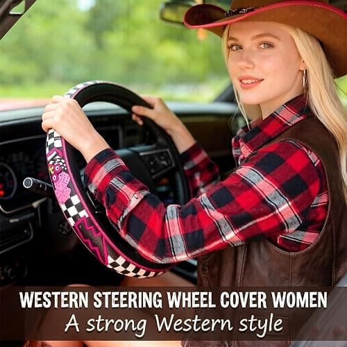 Western Steering Wheel Cover, Anti-Slip Universal Fit For Suvs/Trucks, Print Design, All-Weather Breathable Car Interior Accessory - Universal 15 Inch (C-3) thumbnail 5