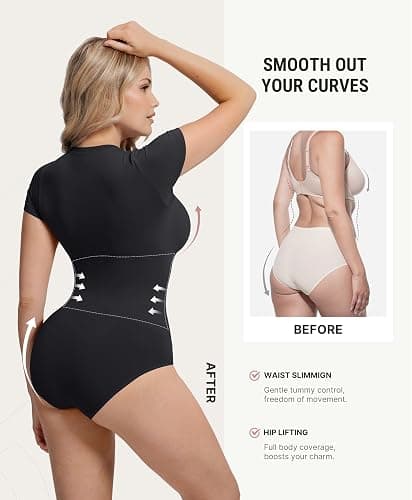 FeelinGirl Shapewear Bodysuit Tummy Control Soft Short Sleeve For Women thumbnail 4