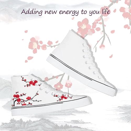 kufeiti Women's High Top Canvas Sneakers Canvas Shoes Lace up White Black Sneakers Casual Walking Shoes thumbnail 6